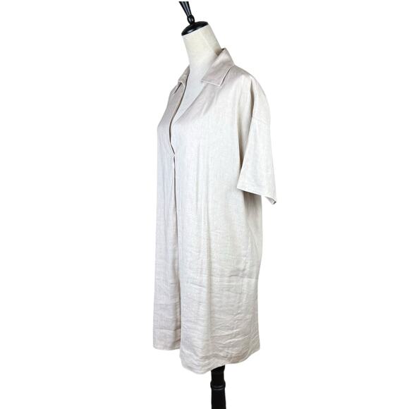 Preston & York Neutral Tan Linen Blend V-neck Collared Knee Length Shift Dress - Picture 2 of 11